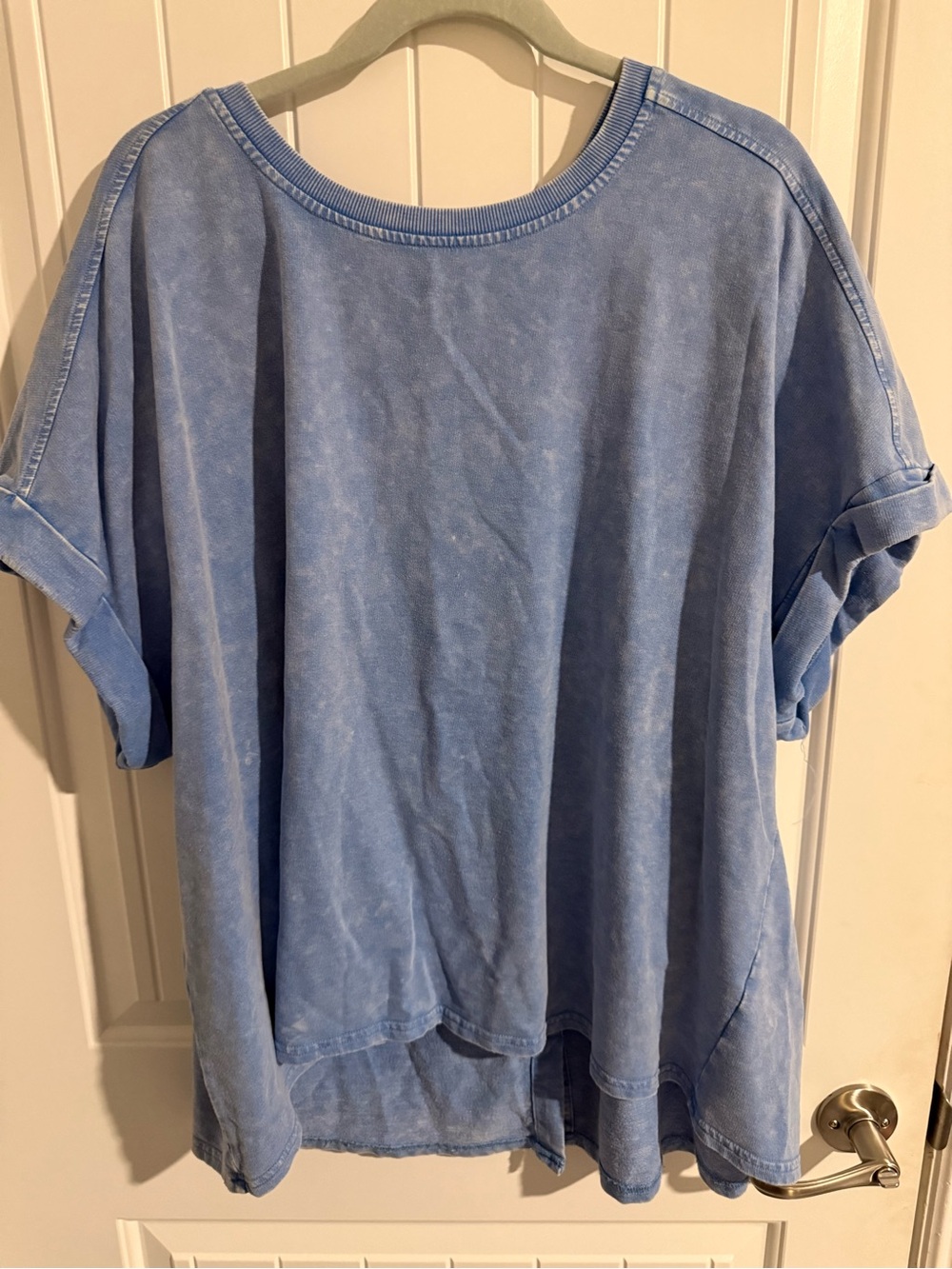 Jane & Delancey Blue Acid-Wash Button-Back Top — 3X